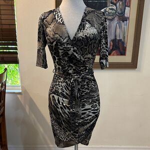 CEFIAN Snakeskin/Cheetah Pattern Faux Wrap Dress Size Medium
